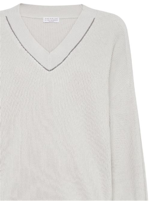 Maglia a coste in cotone bianco Brunello Cucinelli | M19195902C9588